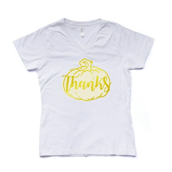 NanyCrafts' Thanks Gold Pumpkin Ladies Modern Fit V-Neck Shirt