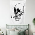 thumbnail image 4 of Skull Smoking Tapestry, Monochrome Art Human Skeleton Head Sketch and Cigarette in his Mouth, Wall Hanging for Bedroom Living Room Dorm Decor, 60W X 80L Inches, White Charcoal Grey, by Ambesonne, 4 of 5