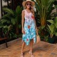 thumbnail image 2 of HELLHERO Side Pockets Sleeveless Sundress, Tropical Floral Print Summer Sleeveless Dress Premium Polyester Round Neck Asymmetric Hem Midi Dress Tank, 2 of 8