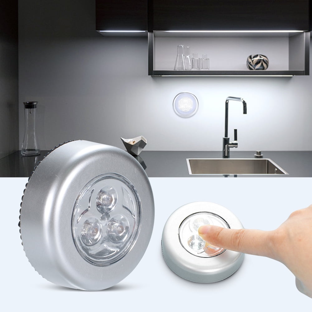 3 LED Wardrobe Light Touch Push Tap Stick On Cabinet Closet Night Wall Lamp Car 