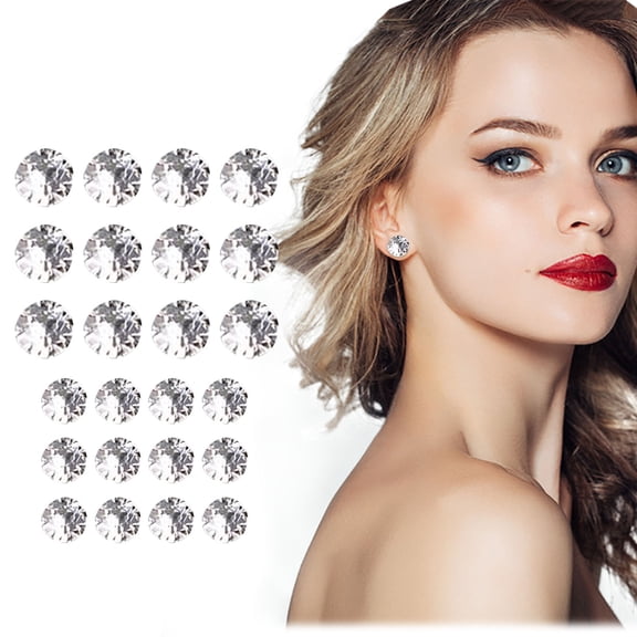 PONPRNGY 12 Set Alloy Round-Cut White Cubic Zirconia Stud Earrings, Simulated Diamond Studs Hypoallergenic Jewelry Valentine's Day Gift
