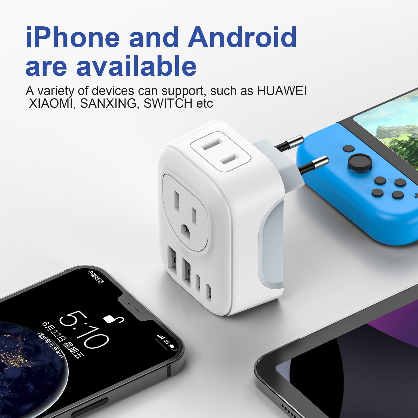 Meromore European Travel Power Adapter with 2 AC Outlets, 4 USB Ports (2 USB C), Ideal for US to Mos(图4)