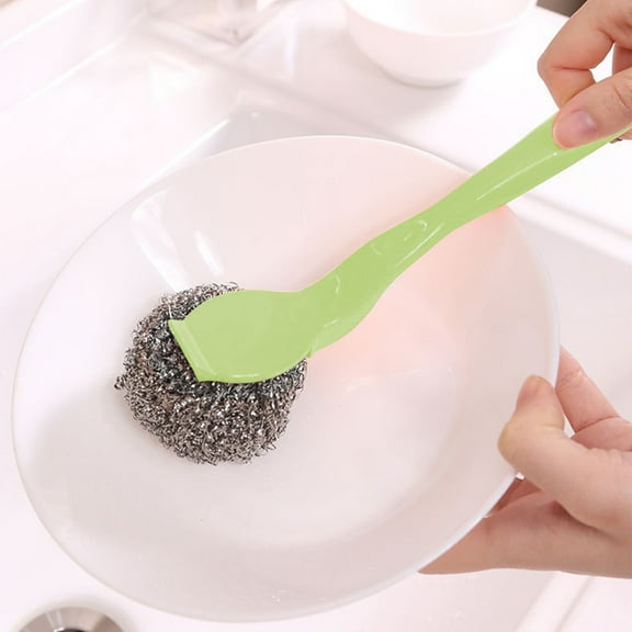Holloyiver Stainless Steel Scrubber with Handle, Steel Wool Scrubber for Cleaning Dishes, Metal Sponges for Pots, Sink, Pans, Grills