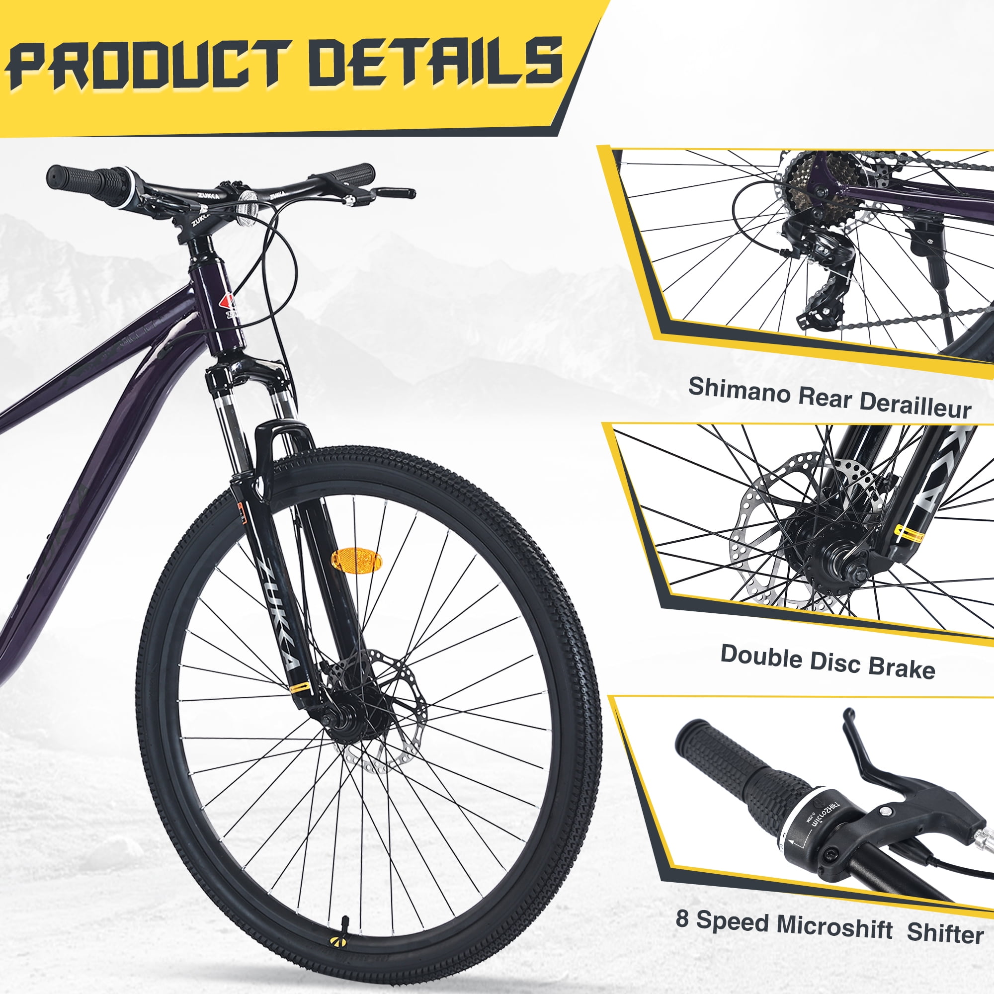 Ambifirner 27 inch Men Mountain Bike - 8-Speed Gear System & Wanda All-Terrain Tires - 85% Pre-Built Cycling Bike