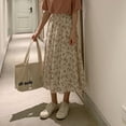 thumbnail image 7 of Vintage Floral Print A-line Pleated Long Skirts Summer Women Korean Skirt Streetwear Drawstring Elastic Waist Midi Skirt, 7 of 7