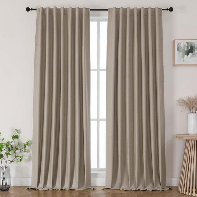Joydeco Cortinas opacas de lino para dormitorio de 84 pulgadas de largo con pestaña trasera/bolsillo para barra, cortinas resistentes para sala de estar, aislamiento térmico, reducción de ruido, corti