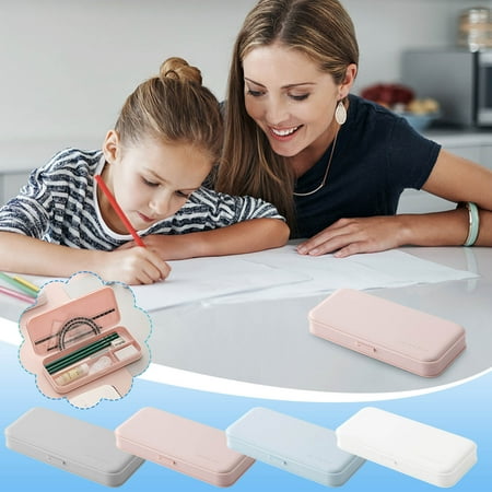 FEOLGEHLY Plastic Pencil Box Matte Plain Cute Pencil Case Pouch Multi-grid Large Capacity Pen Case with Exquisite Buckle Portable Dual-use Storage Organizer for Jewelry Home Office Daily Use