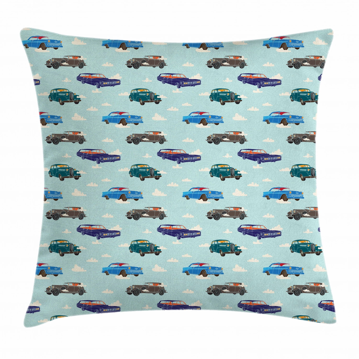 Cars Throw Pillow Cushion Cover, Absurd Design with Vintage Cars in the