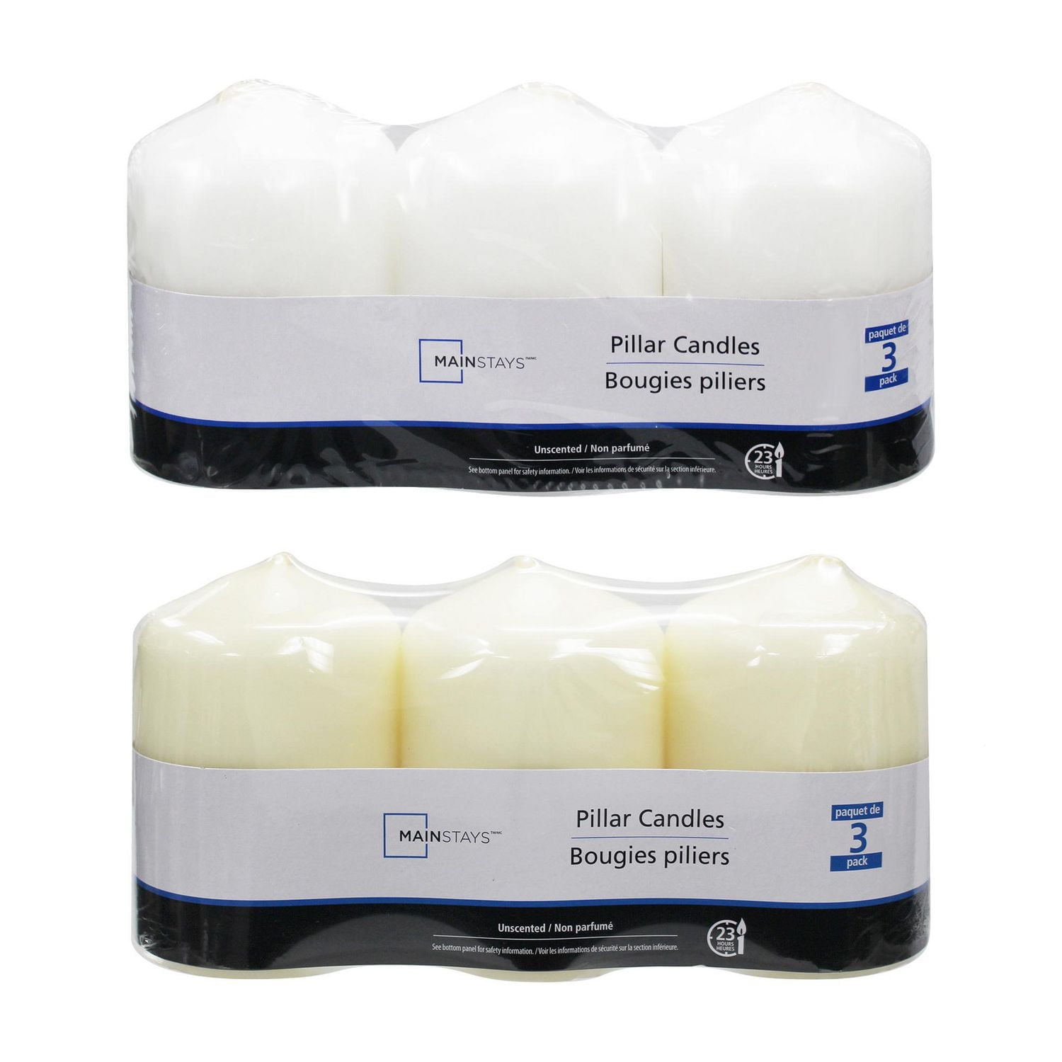 Mainstays Unscented 3PK Ivory Pillar Candles