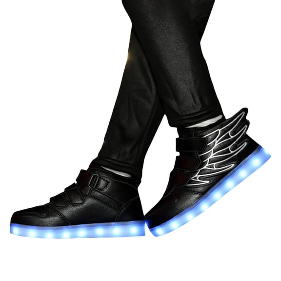 Modisza Kids Light up Shoes Boy Girl Sneakers Sport Walking Shoe Hook and Loops Wing Tennis Sneaker Gift for Boys Girls Black Size 8.5