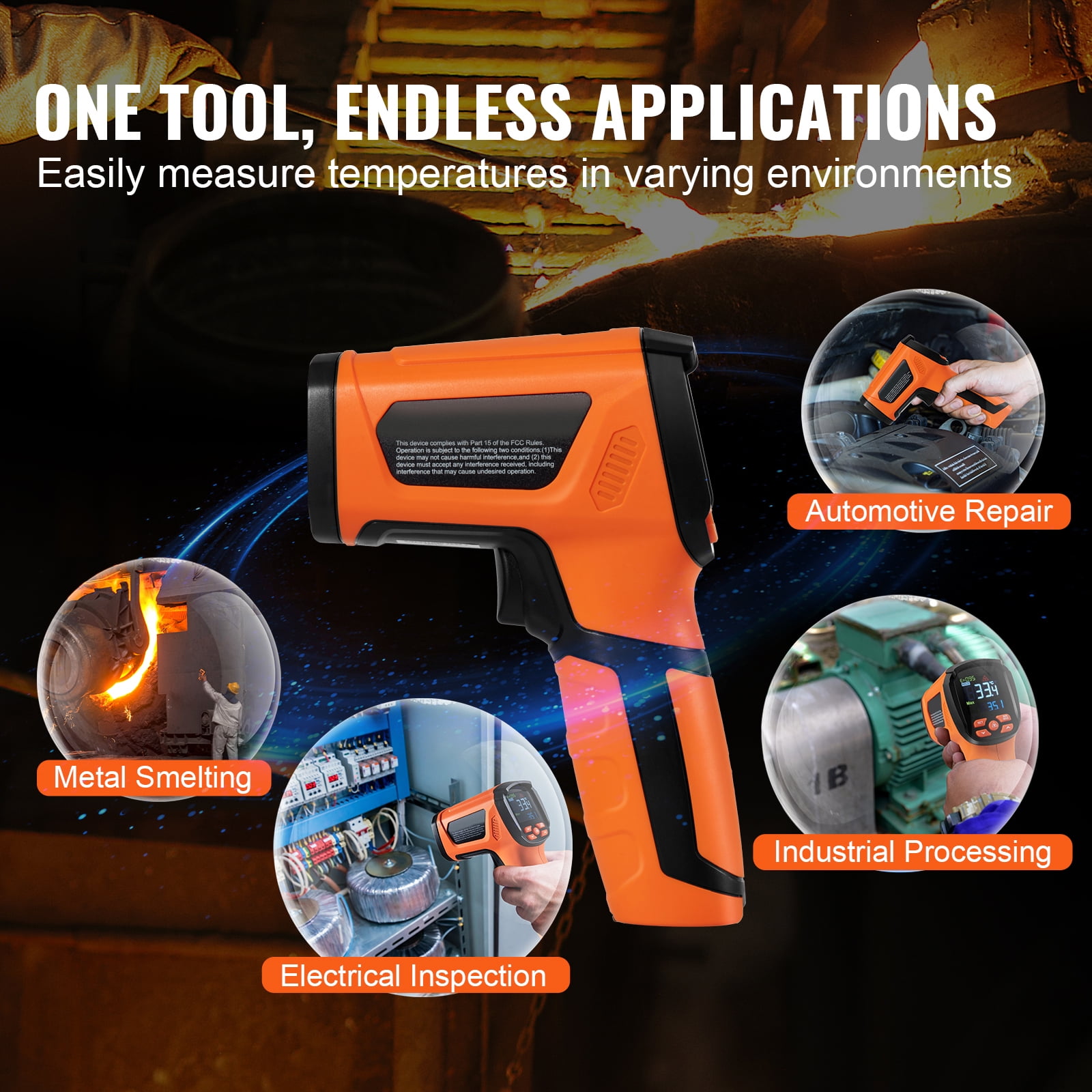 KFFKFF Infrared Thermometer, -40~2732°F Dual Laser Temperature Gun, Digital Laser for Cooking, Pizza Oven, Grill & Engine, IR Temp with Adjustable Emissivity Max-Min Measure