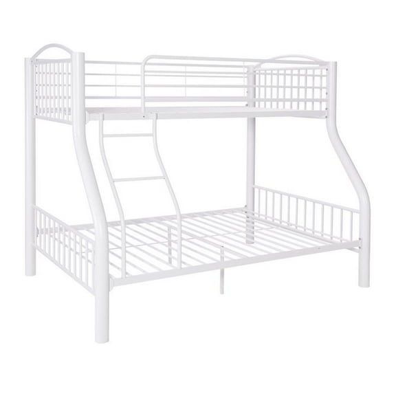 Linon Heavy Metal Twin Over Full Bunk Bed Attached Ladder in White