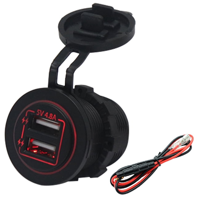 Usb Charger Dual Usb Car Charger Usb Power Charger Car Usb Port Dual USB Port Power Charger Socket Outlet With 60cm/23.6in Cable For 12V/24V Car Boat ATVRed
