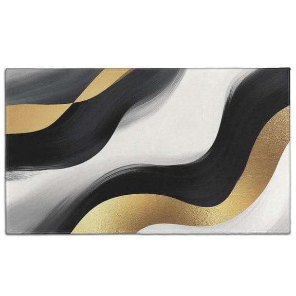 Black White Marble Gold Wave Pattern Door Rugs,Washable Non Slip Door Mats Indoor,Decorative Door Mats,Entry Mat Indoor for Entrance,Bedroom,Kitchen,Bathroom,17"x30"
