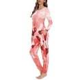 thumbnail image 2 of Renewold Women Pajamas Tops and Pants Long Sleeve Crew Neck Thermal Sleepwear Red Heart Balloons Print Nightwear Casual Outdoor Walking Outfits Loungewear Size 5XL, 2 of 5