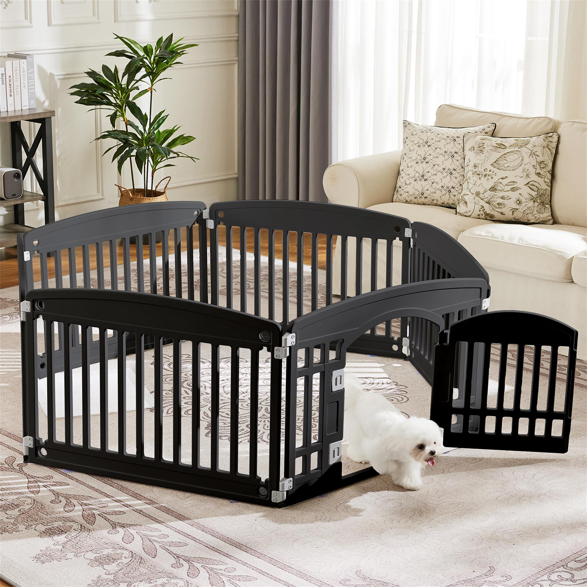 Pefilos 24" Dog Playpen 7-Panel Adjustable Folding Portable Pet Fence for Small to Medium Dogs Indoor Outdoor Use, Black