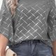 thumbnail image 4 of Blusa de manga corta con cuello redondo y volantes para mujer, camisa estampada, camisa holgada de verano, gris XXL, 4 of 6