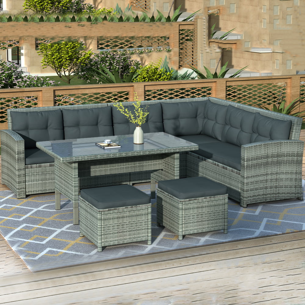 Patio Sectional Sofa Set, 6 Piece Outdoor Patio Furniture Set, Patio