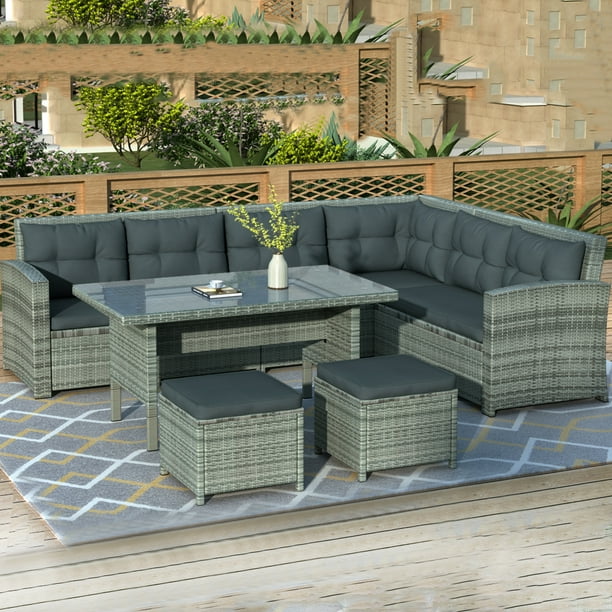 6 Piece Outdoor Patio Furniture Set, Patio Sectional Sofa Set