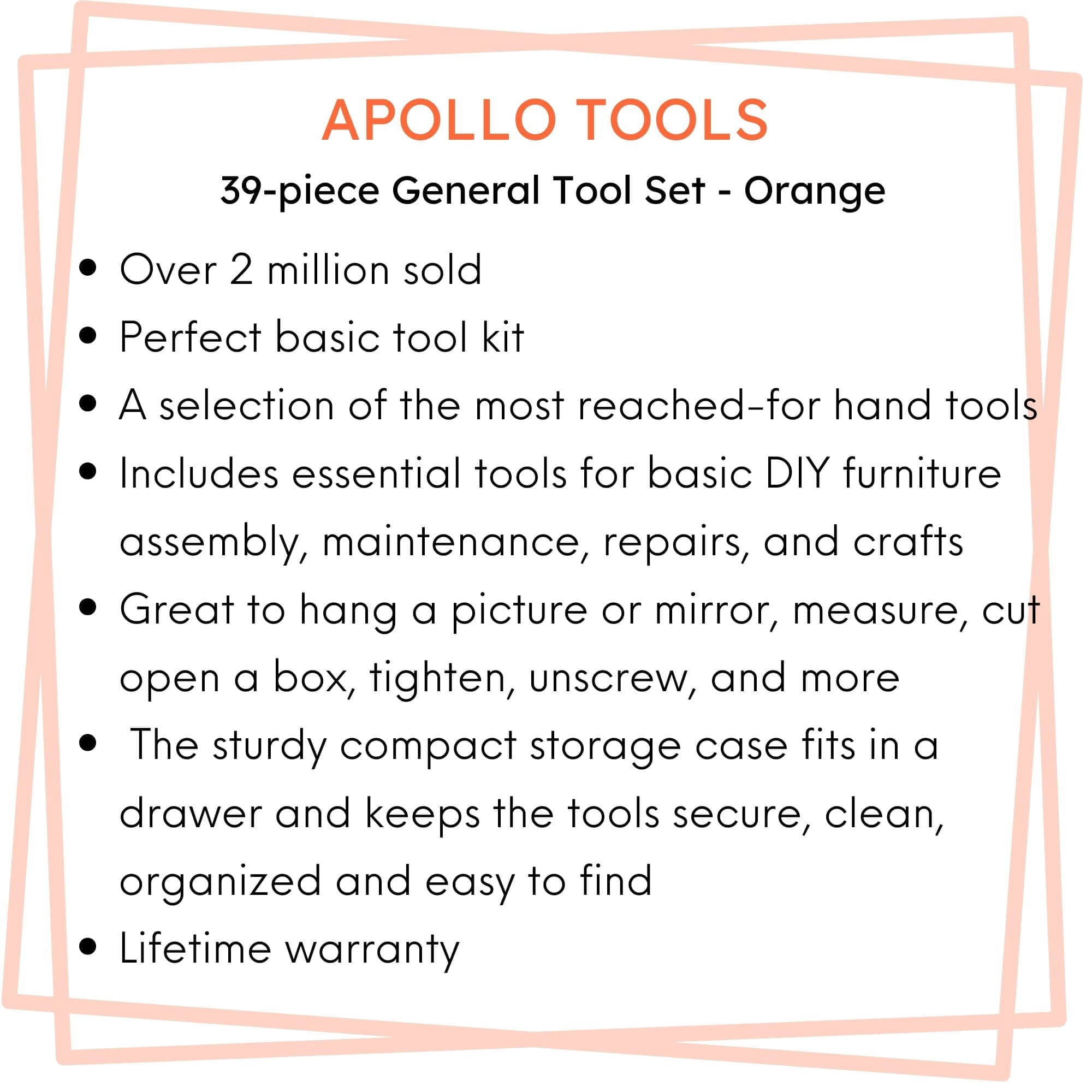 Apollo Tools 39 Piece General Tool Kit - DT9706 ORANGE