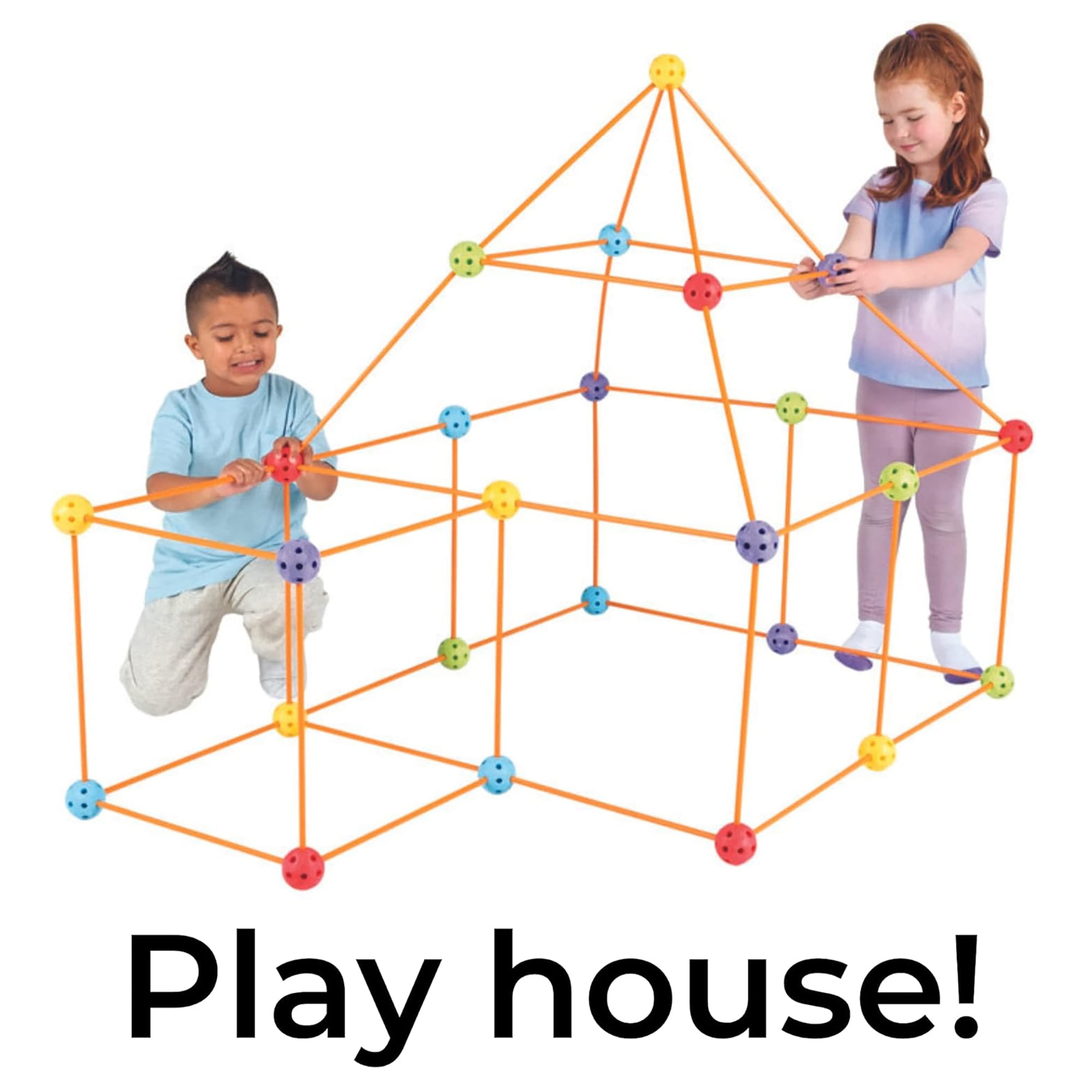 Everest Toys: Crazy Forts! Multi Color - 69pc Rod & Ball Fort Building Playset, STEM Toy, Indoor & Outdoor, Create Your Own Structures, Kids Ages 5+
