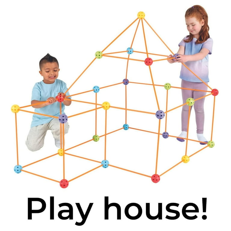 Everest Toys Crazy Forts Multi Color 69pc Rod Ball Fort Building Playset STEM Toy Indoor Outdoor Create Your Own Structures Kids Ages 5