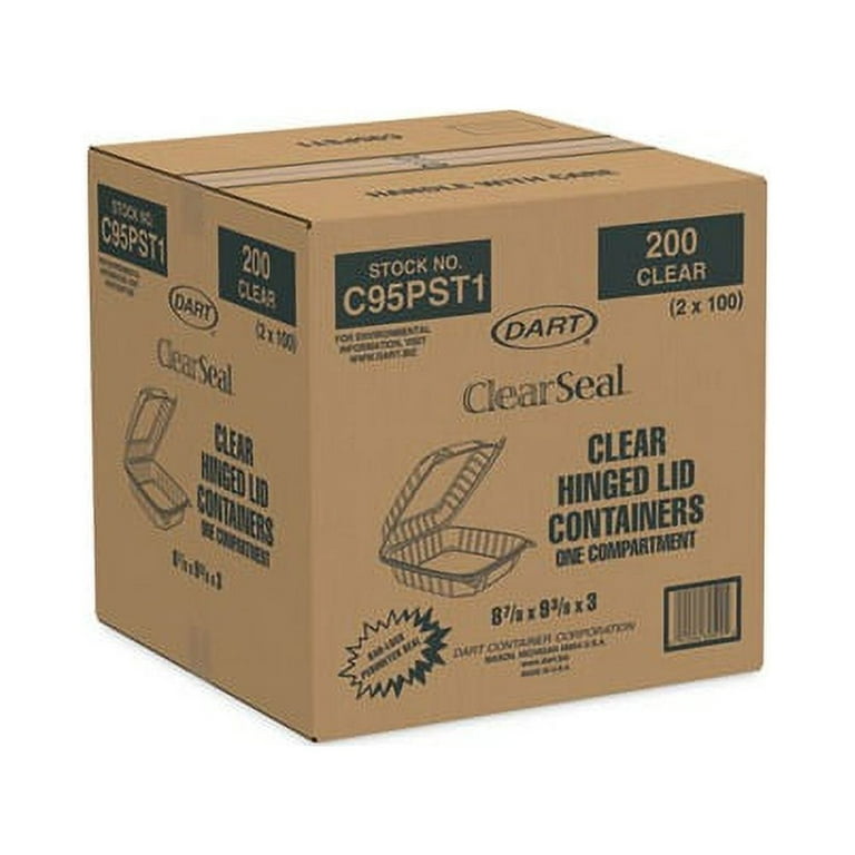Durable Packaging Plastic Clear Hinged Containers, 9 x 9, Clear, 200/Carton