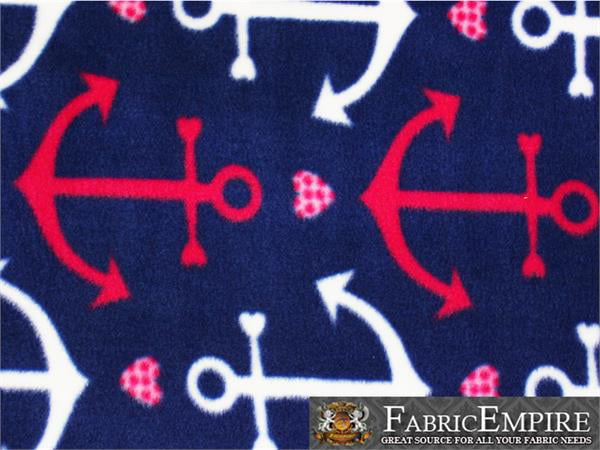 Fleece Printed Fabric RED ANCHOR 58" Wide Sold by the yard S-662 