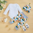 thumbnail image 5 of GRNSHTS Newborn Infant Baby Boy Girls Rainbow Outfits Letter Print Onesies + Cloud Rainbow Pants + Hat Tie Dye Clothes Set, 5 of 10