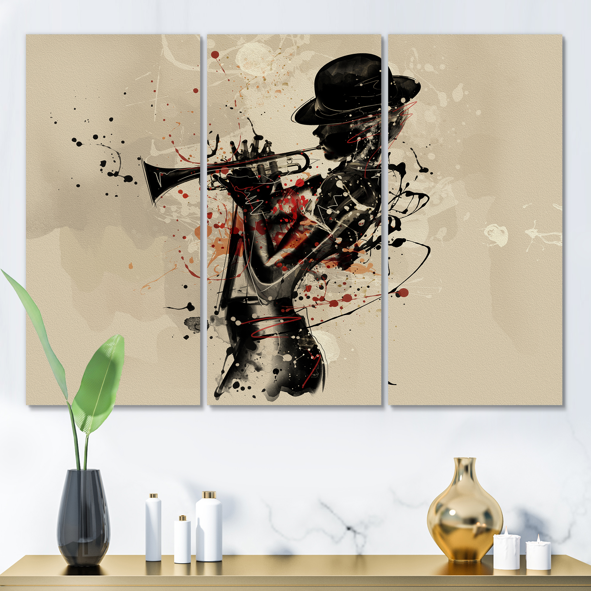 Designart ' Girl Playing Jazz Trumpet ' Modern Canvas Wall Art Print
