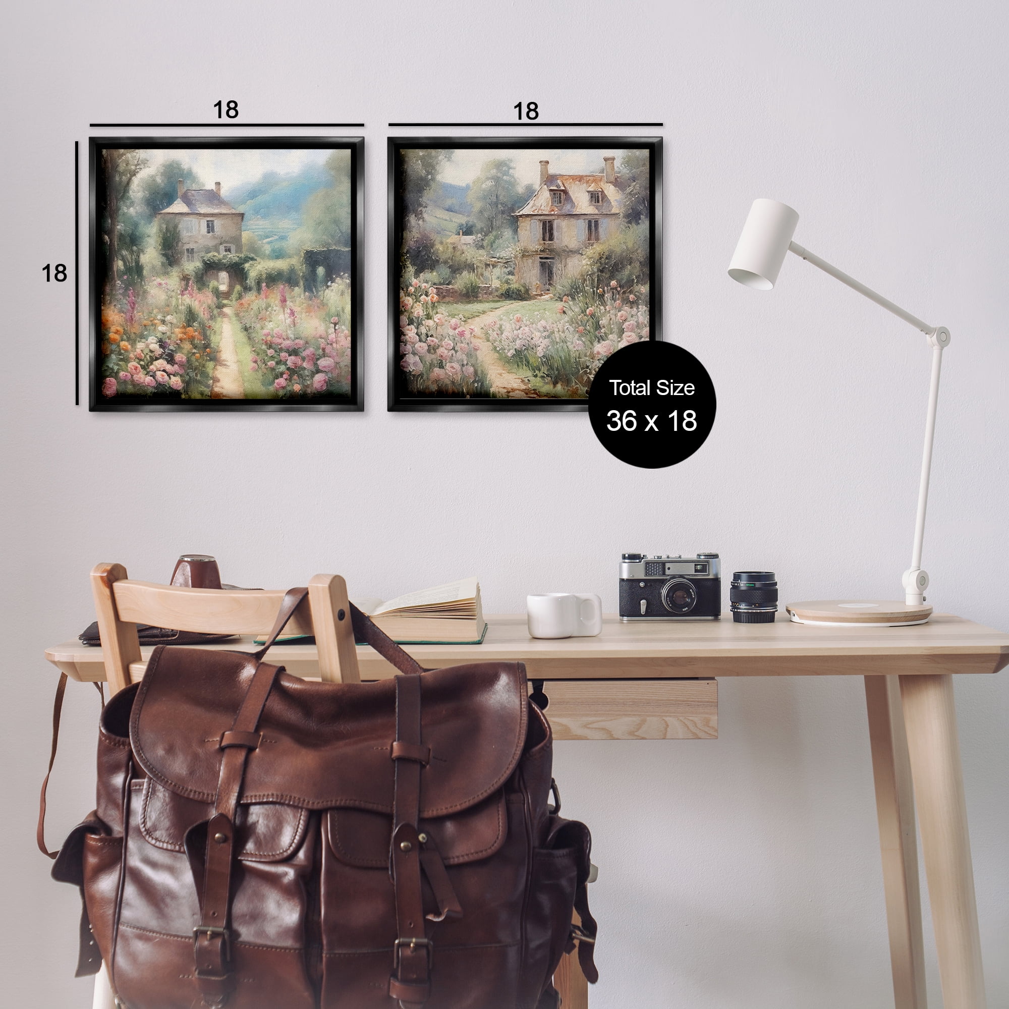 Stupell Industries Quaint French Country Garden Landscape & Nature Painting Black Floater Framed Canvas Art Print Wall Art, 18 x 18, Set of 2