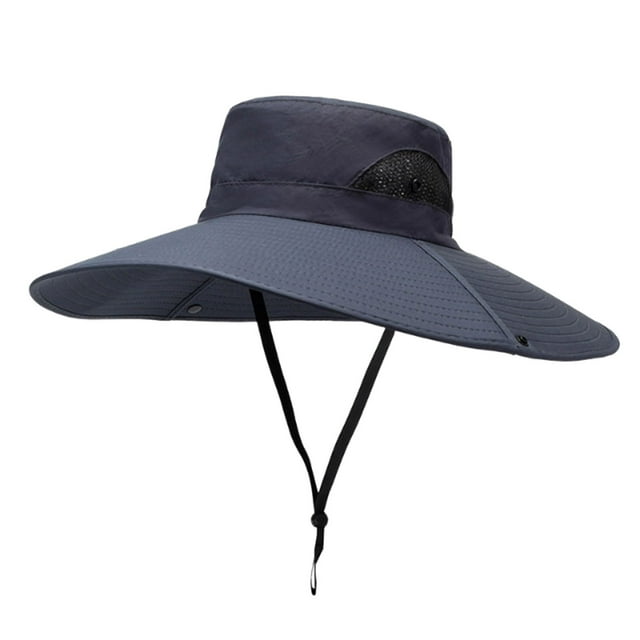 Oversized Sun Hat with Windproof Rope for Men, Wide Brim Upf Fishing Cap for Sun Protection, Mountaineering & Outdoor Summer Solid Color Hat, Ihhxbz