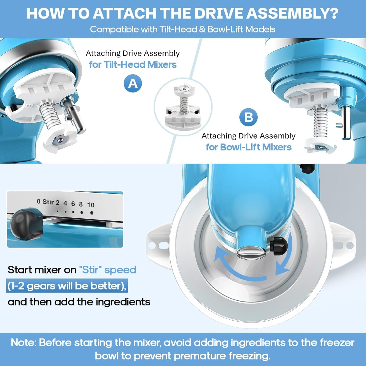 Ice Cream Maker Attachment for KitchenAid - Upgraded Leak-Proof Design, 2 Quart Bowl Compatible with 4.5QT to 7QT Models,Homemade Sorbet Gelato,Yogurt & Ice Cream attachment for Kitchen aid