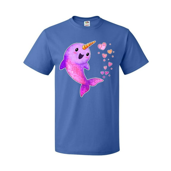 Inktastic Valentine's Day Cute Pink Narwhal with Hearts T-Shirt