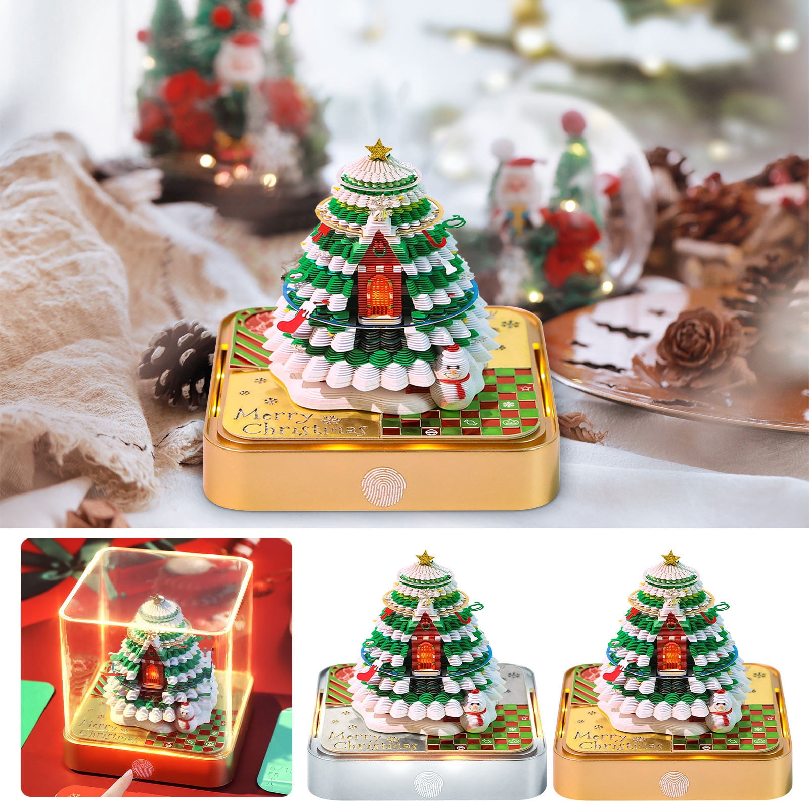 3d Calendar 2026,Christmas Decorations Indoor,Desk Time Piece Calendar,Art Calendar Memo Pad Creative Desk Calendar with Light,Christmas Tree Rip Away Paper Carving Memo Pad Art Notepad Decorative