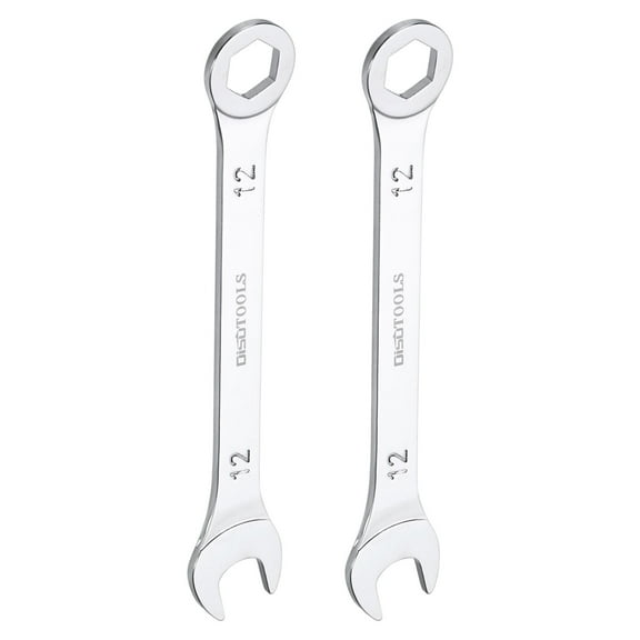 Uxcell 12mm 6-Point Thin Combination Wrench Double Ended Box and Open End Chromes Plated Steel, Silver 2Pcs