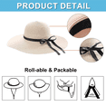 thumbnail image 3 of Sombreros de playa para mujer, sombrero de verano de ala ancha de paja grande, plegable, enrollable, sombrero para el sol UPF 50+, 3 of 5