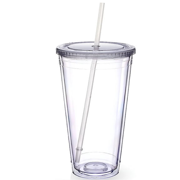 AOMRCOL 1 Pcs Clear Acrylic Tumblers with Lids and Straw,20 Oz Double Wall Plastic Travel Tumblers,Plastic Insulated Smoothie Cup Reusable Coffee Tumbler Large Iced Water Mug for Parties Supplies