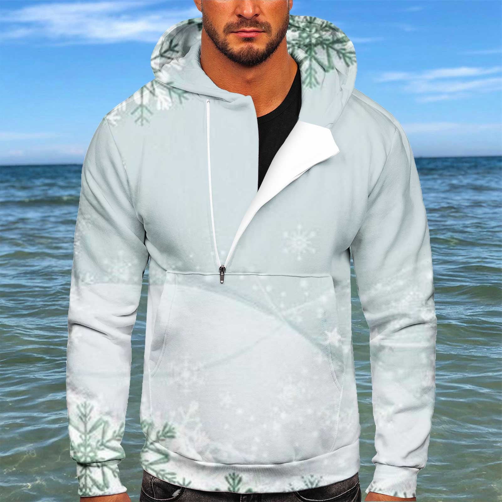 Black Friday Deals 2022 TopLLC Men s Fashion Hoodie Sweatshirt Men Casual Christmas Print Sports Fitness Pullover Hooded Half Zip Sweatshirt Fall Sweater for Christmas Walmart