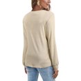 thumbnail image 4 of Camiseta de manga larga de color sólido con cuello en V para mujer, blusa suelta informal, caqui, S Scienceny AP003714-11, 4 of 6