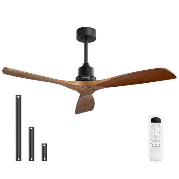 Sofucor 52" Modern Wood Ceiling Fan with Remote, Walnut Finish, 3 Blades, Indoor/Outdoor for Bedroom, Patio