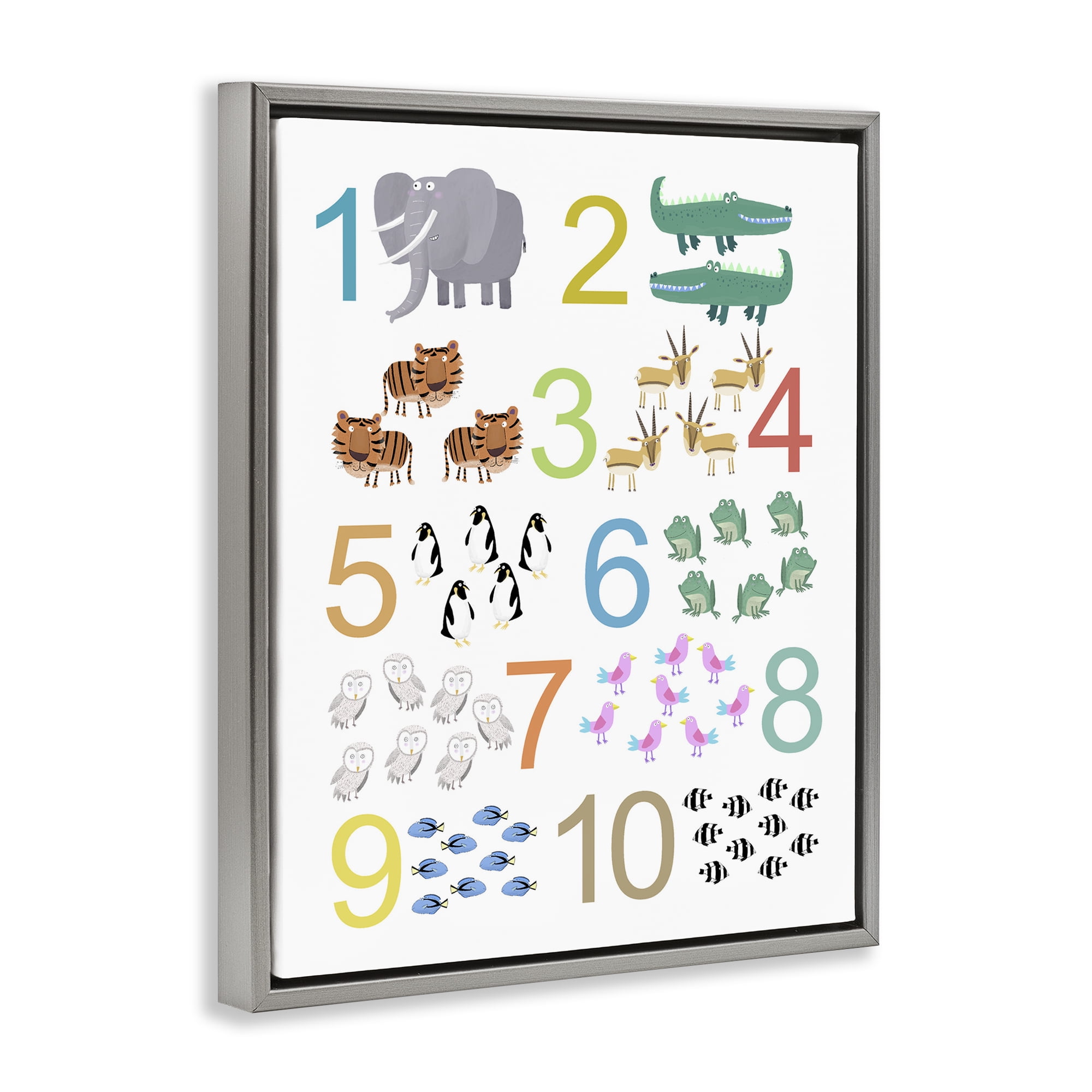 Kid's Counting Animals Gray Framed Floater Canvas Wall Art, design by Carla Daly