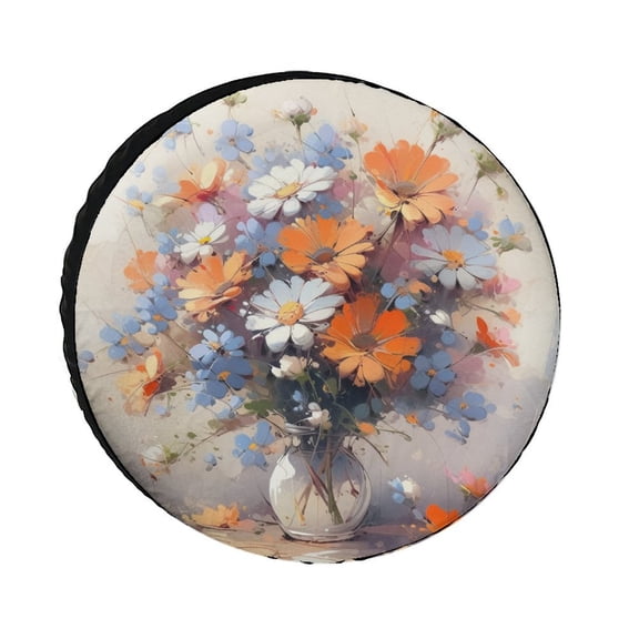Camper Spare Tire Cover Colorful Daisy Flowers Oil Painting Weatherproof Universal Wheel Protectors Tropical Flower Daisy Tire Cover for Camper Truck Travel Trailer 12inch