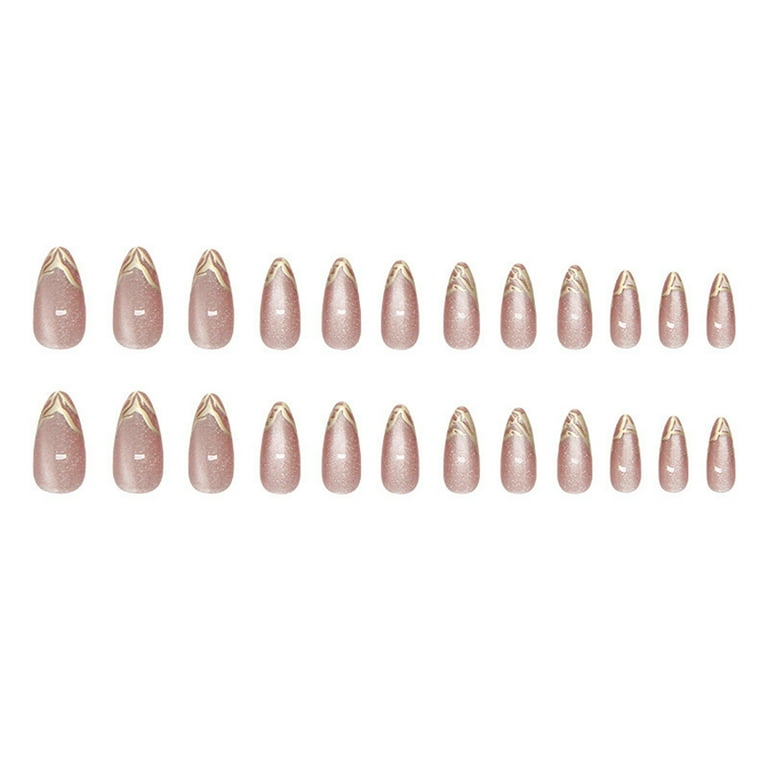 Cats Eye Press on Nail Glitters Almond Acrylic Fake Nail Reusable Stick on Nail for DIY Nail Art Manicure Decorations