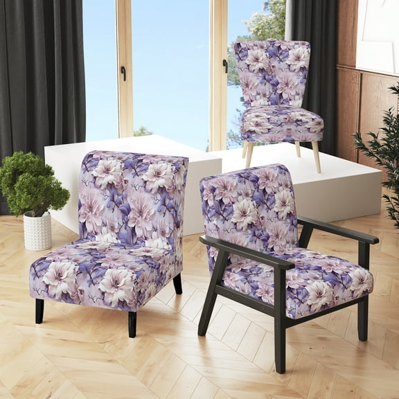 Designart "Delicate Floral Ethereality II" Purple Floral Upholstered Accent Chair - Cottage Arm Chair For Bedroom