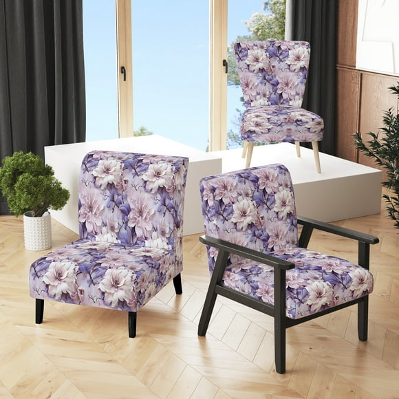 Designart « Delicate Floral Ethereality II » Fauteuil d'Appoint Rembourré Floral Violet - Fauteuil de Style Cottage pour Chambre