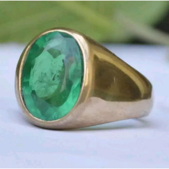 Green Emerald Ring, Natural Gemstone, Oval Cut Gemstone, 925 Sterling Silver Ring, Copper Plated Ring, Men's Signet Ring, Personalized Gift*