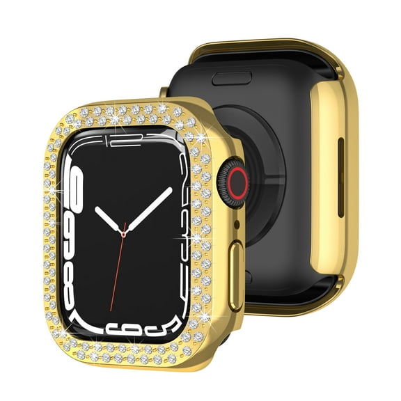 Allytech for Apple Watch Series 7 41mm Case, Bling Rhinestone Double Row Crystal Diamond Watch Protector Case Bumper Frame Screen Protective Cover Case for Apple Watch Series 7 41mm - Gold
