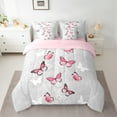 thumbnail image 2 of Feelyou Pink Dreamy Butterfly Bedding Comforter Set 7 Pieces, Romantic Animal Print Full Bedding Set, Teen Kid Adult Reversible Fitted Sheet Flat Sheet, Microfiber Bedroom Decor, 2 of 7
