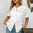 thumbnail image 5 of LADIGASU Women's Solid Color Button V-Neck Short Sleeve Lace Shirts, 5 of 7
